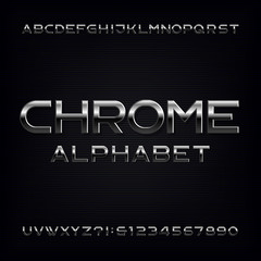 Chrome alphabet font. Metallic effect letters and numbers. Stock vector typeface for your design.