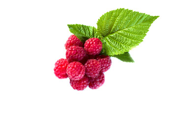 Ripe raspberries isolated on a white background.