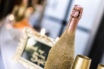 Weihnachten, Flasche, Sekt, Glas, Deko, Gold, Glitzer, Champaign, Happy new Year