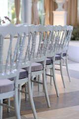 The wedding decor. The white flowers bouquet.