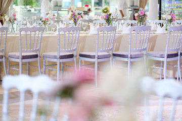 The wedding decor. The white flowers bouquet.