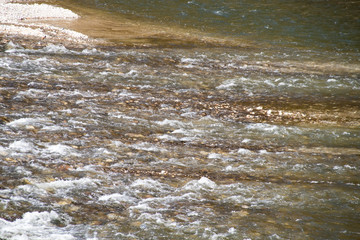 The water surface of a shallow part of the river