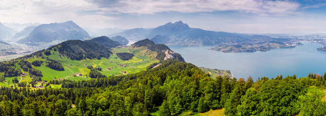 Swiss Alps near Burgenstock with the view of Vierwaldstattersee and Pilatus mountain, Switzerland, Europe