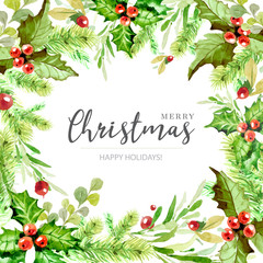 Colorful  vector Christmas frame in watercolor style