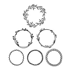 Floral wreaths collection. Vector illustration. Isolated on white background