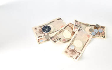 Closeup of Japanese yen notes coin