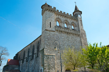 Fototapeta na wymiar The impressive 13th century Church of Saint-André, Monflanquin, Lot-et-Garonne, France.