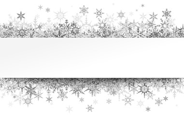 Fototapeta na wymiar snowflakes behind white empty frame
