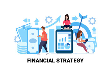 businesspeople brainstorming successful financial strategy concept team generating new future startup project growth wealth cartoon character horizontal flat