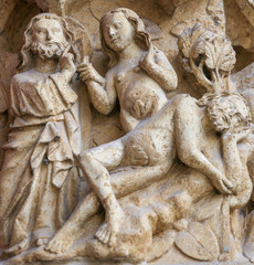 Naklejka premium Creation of Eve - Sculpture at Amiens Cathedral