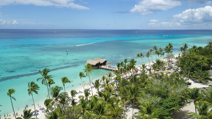 Aerial of an amazing caribbean beach resort in La Romana, Dominican Republic