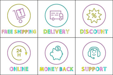 Color Icon Set in Linear Design for E-Commerce