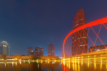 Obraz premium Beautiful Night View of the City in Tianjin, China