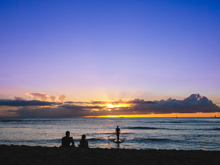 Fototapeta premium ワイキキビーチの夕日
