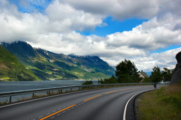 Coastal road along the Hardanger fjord, Hordaland county, Norway