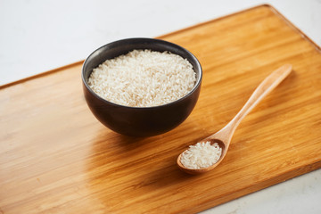 White rice in bowl on table. Concept asian food