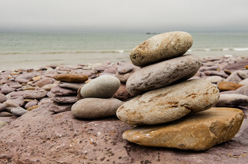 balanced stones on the beach