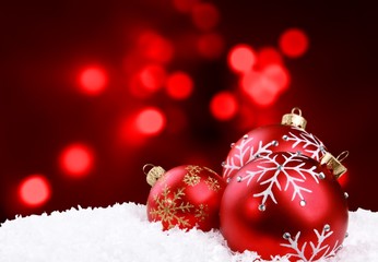Red Christmas balls   on  background