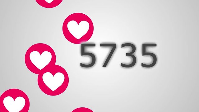 4K fotage of social media like counter, Growing likes over time on a white and green background 
