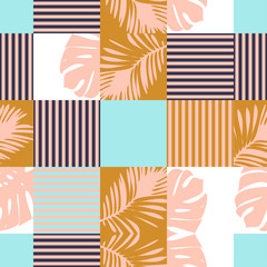 Seamless background with decorative leaves. Tropical palm leaves. Geometric background. Can be used for wallpaper, textile, invitation card, wrapping, web page background.