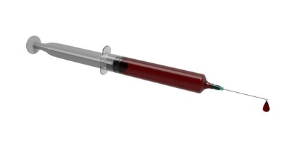 Fototapeta premium Blood syringe background, 3d render