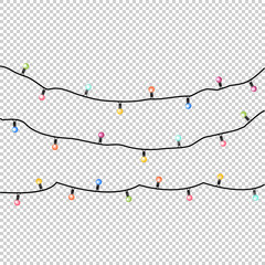 Vector holiday garlands with colorful lamps on a trancparent background
