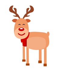 Christmas reindeers illustration, red nose, cartoon isolation