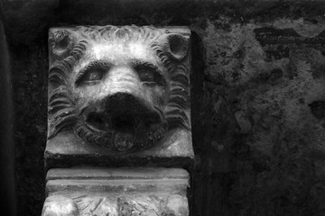 Stone bas-relief of a lion's head