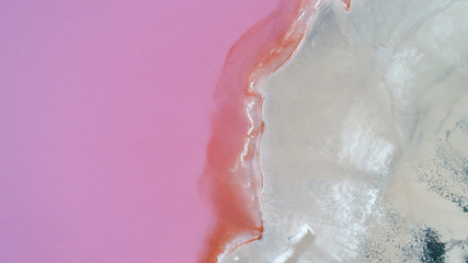 Rose salted laguna with coast of sand areal top view drone photography 