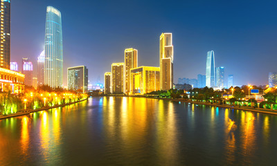 Fototapeta na wymiar Beautiful Night View of the City in Tianjin, China