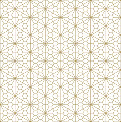 Japanese seamless Kumiko pattern in golden silhouette with fine lines.