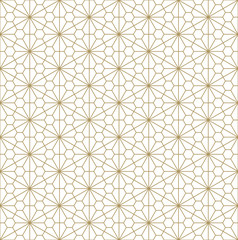 Japanese seamless Kumiko pattern in golden silhouette with fine lines.