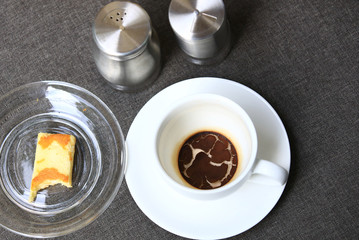 Empty and dry of coffee in a cup
