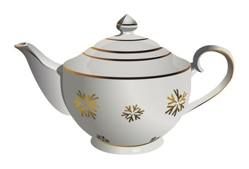 Vector realistic ceramic tea pot with snowflake ornament