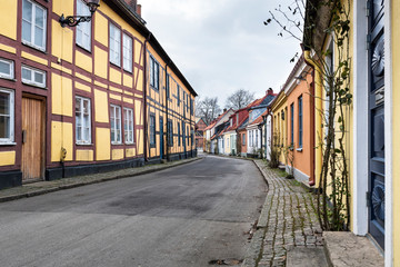 Fototapeta na wymiar Street scene from the Swedish town of Ystad.