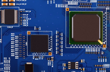 Electronic circuit board close up.