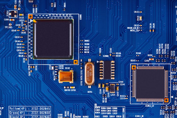 Electronic circuit board close up.