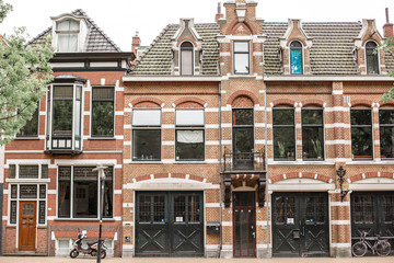 Typical facade of the Dutch building. Local architecture in Groningen, The Netherland