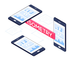 Isometric mobile phones - modern vector colorful illustration