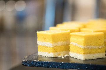 Delicious slice of yellow mango cake