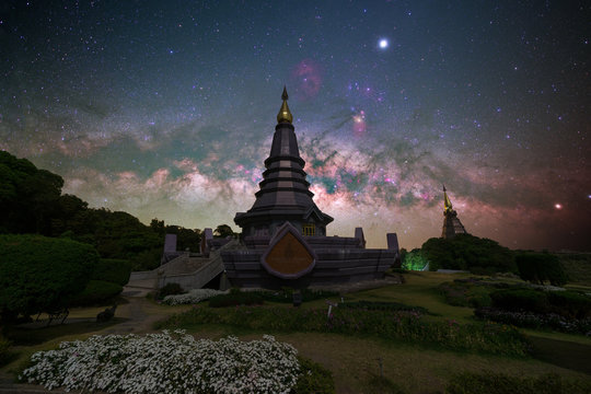Milky Way over Royal Pagoda at Doi Inthanon