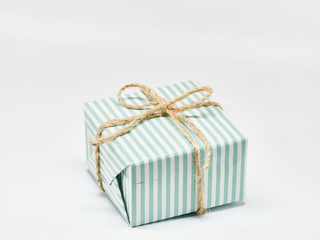 Gift Boxes tired with bow on white background. Layout for delivery, Christmas, Valentine's Day, Mothers' Day Gift layout