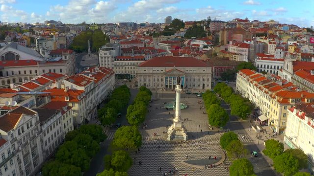 Aerial view of Rossio Square, Lisbon Portugal.