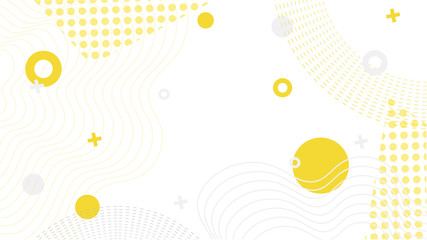 Vector memphis desgni with different geometric elements and waves in yellow on white background. Designed for landing page, website layout or mobile app.