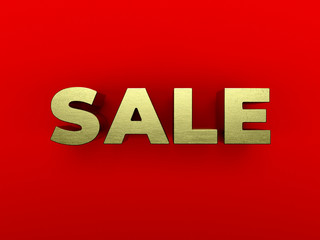 Big gold 3d letters forming the word Sale on red background with shadow - 3d rendering/illustration
