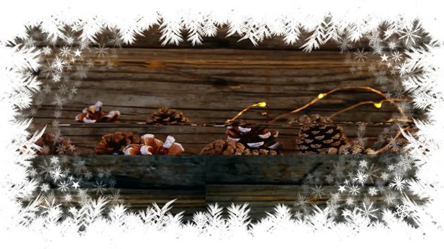 Christmas snowflake border with pine cones