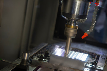 The  operation of CNC milling machine .The CNC milling machine cutting the mold part with the index-able radius end mill tool in roughing process.