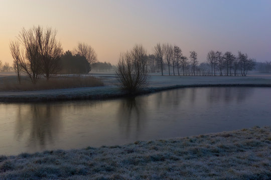 Frosty golf terrain in the morning