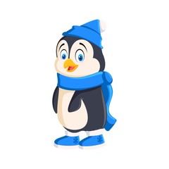 Penguin cartoon bird in hat Illustration on white background