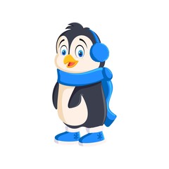 Penguin cartoon bird in high boots Illustration on white background